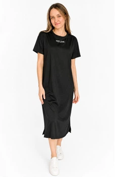 Платье-футболка длинное женское oversize ⬩ лёгкое и практичное ⬩ Apmi YES LOVE чёрное XL - 2XL