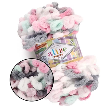 Alize Puffy Color, №6529 (100г/ 9м) плюшева фантазійна пряжа з готовими петлями для в'язання руками пледа іграшок і балаклави, Алізе Пуффі, Алізе Пуфф