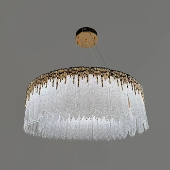 Золотая люстра с фактурными стеклянными подвесками Ø60 см | Line F | Арт. P1473-600 GD