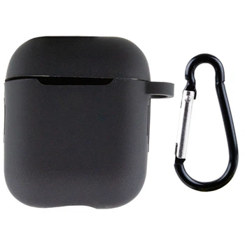 Защитный чехол Silicone Case с карабином и микрофиброй для AirPods 2, Black