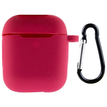 Защитный чехол Silicone Case с карабином и микрофиброй для AirPods 2, Red