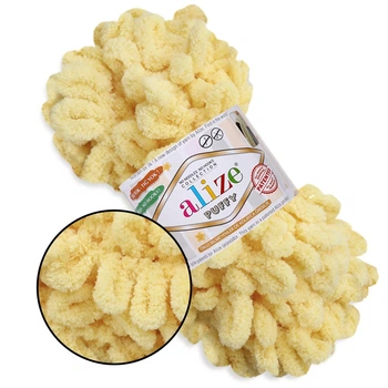Alize Puffy, Желто-оранжевый №509, 100г/9м – Ализе Пуффи, плюшевая пряжа с готовыми петлями для вязания руками пледов, игрушек и аксессуаров