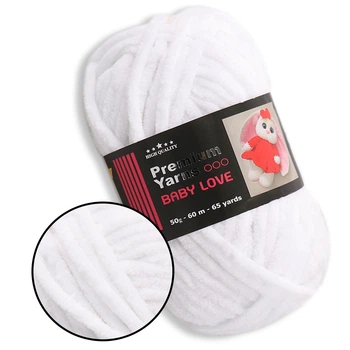 Пряжа плюшевая Premium Yarn Baby Love (Беби Лав) Белый №301 - плюш для амигуруми, игрушек, маленький моточек 50г/60м