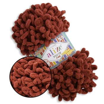 Alize Puffy Fine NEW, Терракот №90 (100г/14м) плюшевая нитка с готовыми петлями для вязания руками пледа игрушек и балаклавы, Ализе Пуффи Файн