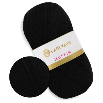 Lady Yarn Muffin, Чорний №24 - акрилова пряжа 100 г / 300 м, 100% акрил - для светрів, пледів, іграшок, аксесуарів та килимової вишивки