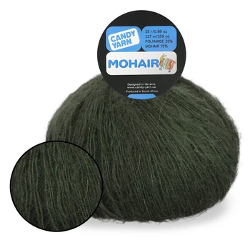 Candy-Yarn Mohair 75%, Темно-зеленый №14 - тонкая мохеровая пряжа с полиамидом 25 г / 237 м, для ажурных узоров, свитеров, шалей и кардиганов