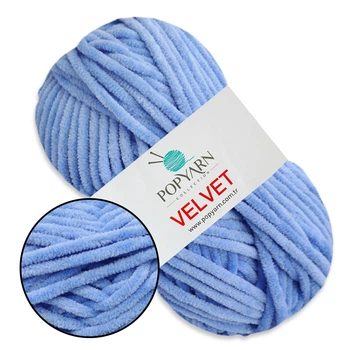 Popyarn Velvet, Яскраво-блакитний №028 - 100% поліестер, 100 г / 120 м, для пледів, іграшок, в'язання спицями та гачком