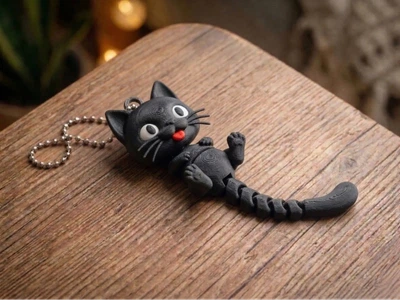 Брелок Кот Подвижный Flexi Cat Keychain 9 См 3Д Печать