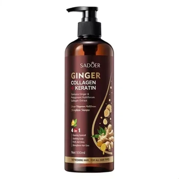 Шампунь для волос с экстрактом корня женшеня, коллагеном и кератином Sadoer Ginger Collagen + Keratin Polygonum Multiflorum Hair Shampoo, 500 мл(6942349789014)