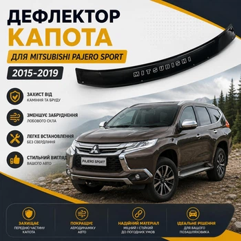 Дефлектор капота на Mitsubishi Pajero Sport Мітсубісі Паджеро Спорт з 2015-2019р Мухобійка