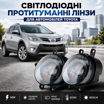 Лінзовані LED ПТФ EA для Toyota Camry 40, Corolla, RAV4 — світлодіодні протитуманні фари ТОЙОТА 60W, 8000LM, 6000K