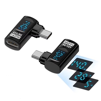 Переходник LED Screen USB 4.0 Type-C M/F (8K, 40Gbps, PD140W) Alitek Black Left/Right (48998)