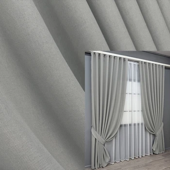 Комплект готових штор VR-Textil Льон Мішковина № 2062ш Світло-сірий 100х280 см 2 шт (31-0073)