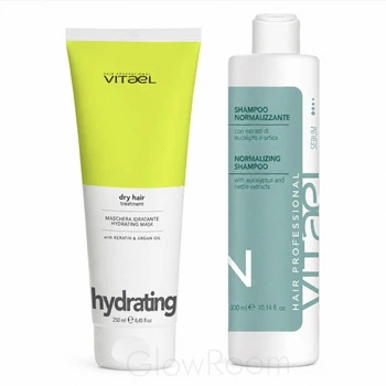 Набор VITAEL для жирной кожи головы и сухих кончиков: Шампунь Vitael NORMALIZING Shampoo 300 мл + Маска Vitael DRY Mask 250 мл