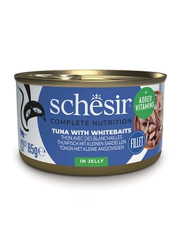 Влажный корм Schesir Tuna Whitebaits для кошек, тунец с анчоусами в желе, 85 г х 12 шт