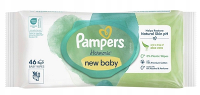 Дитячі вологі серветки Pampers Harmonie New Baby, 46 шт – м'які серветки для новонароджених
