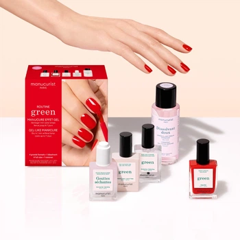 Набор для маникюра Manucurist Green System Poppy Red + База Base Coat + Топ покрытия Top Coat Sunshine + обезжириватель Nail Degreaser + капли для сушки Drying Drops французский классический красный