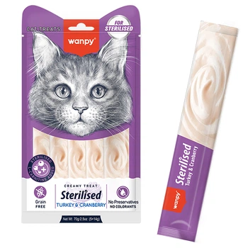 Жидкое лакомство для кошек Wanpy Creamy Lickable Treats Sterilized Turkey&Cranberry - с индейкой и клюквой (5 стиков х 14 г) (6927749874058)