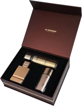 Набір унісекс Al Haramain Amber Oud Gold Edition Парфумована вода 75 мл + Парфумована вода 30 мл + Спрей для тіла 250 мл (6291106816075)