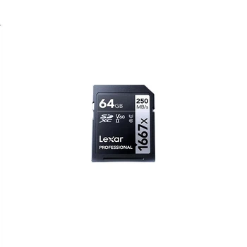 Карта памяти Lexar SD 64 ГБ, карта памяти U3 V60 для цифровой камеры 4K, скорость чтения 250 МБ/с, скорость записи 120 МБ/с, двухслойная с золотым покрытием (1667x Pro)