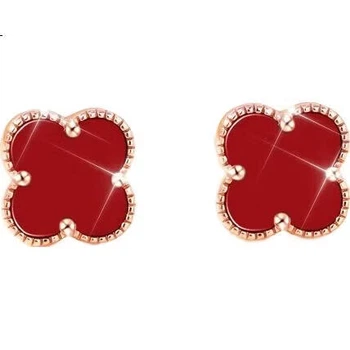 Серьги-гвоздики MANHE серебряные 999 пробы с четырехлистным клевером женские
