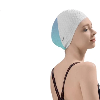 Шапочка для плавания TOSWIM силиконовая женская для длинных волос с защитой ушей, молочно-белая