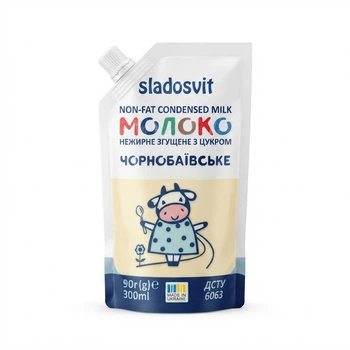 Молоко згущене з цукром нежирне Чорнобаївське 290 г дой-пак