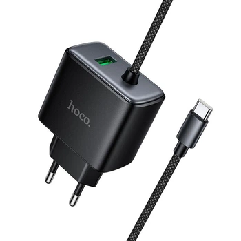 Мережевий зарядний пристрій HOCO C164A New charger Type-C cable U+C 30W Black