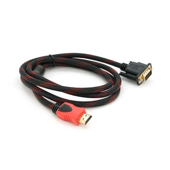 Кабель HDMI (папа)-VGA (папа) 1,5м, 1 феррит, оплетка, круглый Black/RED, Пакет (работает только с конвертором