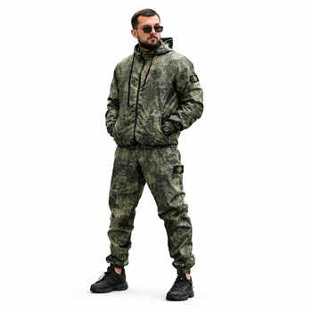 Спортивный костюм Stone Island ПП8231 хаки из плащевки с капюшоном демисезонный XXXL