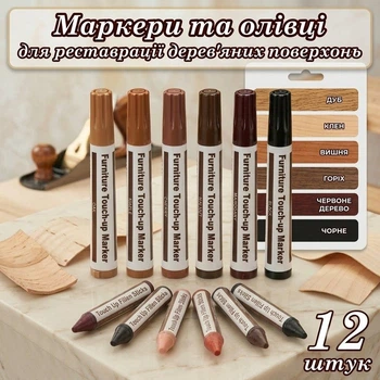 Набір маркерів та воскових олівців для реставрації меблів Yongli 12 штук