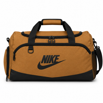 Спортивная дорожная сумка Nike коричневая с черной эмблемой для тренировок путешествий фитнеса и спортзала