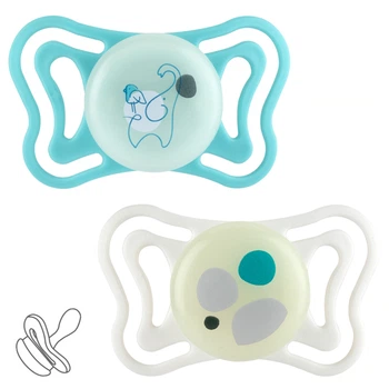 Пустышка Chicco PhysioForma Light, силикон, 6-16 мес., 2 шт., люминесцентная, цвет бирюзовый (71087.41)