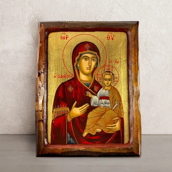 Греческая писаная икона Божией Матери Одигитрия (Путеводительница) 23,5×28,5 см