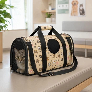Сумка переноска для кота с вентиляцией, 44x20x26 см (M), Песочный