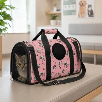 Сумка переноска для кота с вентиляцией, 44x20x26 см (M), Пудровый