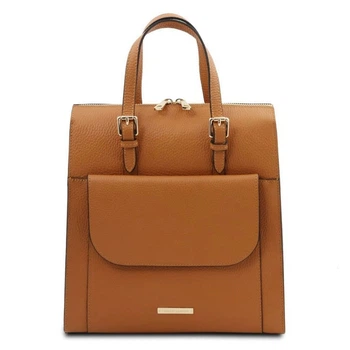 Жіночий рюкзак Tuscany Leather з двома ручками у форматі класичної сумки з італійської шкіри Коньячний TL142211