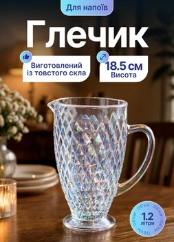 Стеклянный кувшин для воды 1.2 литра кувшин для напитков ребристый из толстого стекла