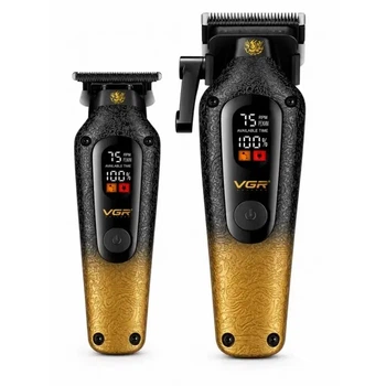 Професійний набір VGR V-879 S2 Gold/Black 2 в 1: машинка для стрижки та тример із LED-дисплеями