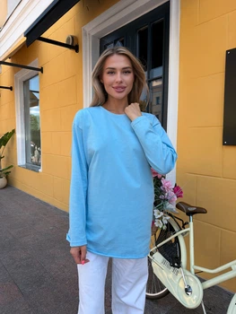 Жіночий бавовняний лонгслів оверсайз із необробленим краєм Flawless Femme, Блакитний One Size Oversize