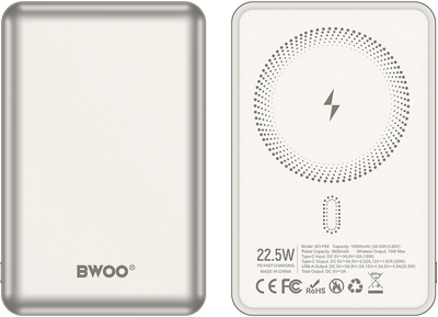 УМБ BWOO P82 MagSafe 15w 10000mah 1x USB-A, 1x USB-C Light Grey (6933654819657)