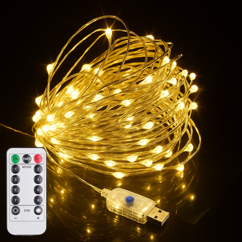 Гірлянда Роса від USB, 5 м, 50 LED +пульт, Теплий білий