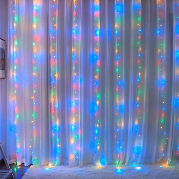 Гирлянда штора Xmas 2х2 м 160 LED Мультицвет светодиодная для праздничного декора окон и стен с сетевым питанием и режимами свечения