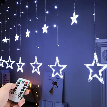 Светодиодная гирлянда штора Звезды 3 м с пультом ДУ 120 LED 8 режимов мерцания для новогоднего декора окон и стен праздничная Белая