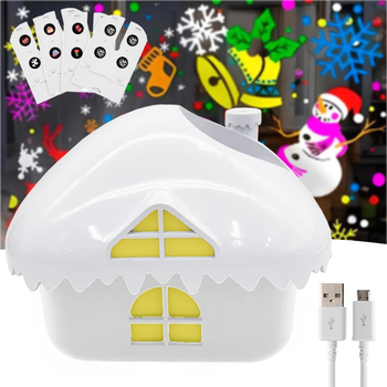 Новогодний проектор ночник Christmas Lamp с 5 сменными линзами для праздничного освещения детской комнаты USB Белый