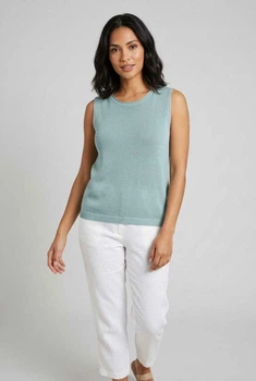 Жіноча майка в'язана льон MKLT7980-2 - Oversize 42/52, Бірюзовий