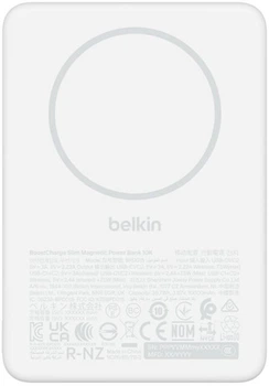 Powerbank Belkin 10000 mAh, 20W PD/Qi2 7.5W, Slim Magnetic White (BPD015HQWH)