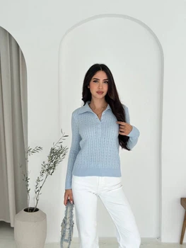 Жіноча кофта-поло 7036, блакитний, one size