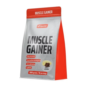 Гейнер Sporter Muscle Gainer полуничний 1 кг з амінокислотами та креатином