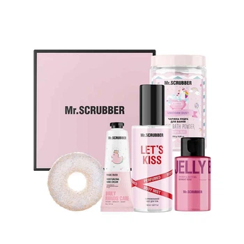 Набор Mr.SCRUBBER Holiday Delight для тела: Пудра для ванны Unicorn Dust, 250 г + Гель для душа Midnight Rose, 100 мл + Мыло Donut, 100 г + Крем для рук Magic Duck, 30 г + Бальзам для губ Let’s Kiss, 150 мл